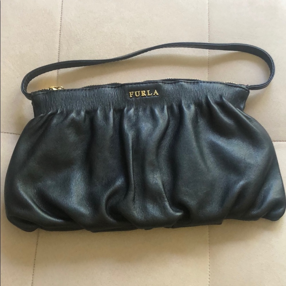 FURLA black leather mini bag